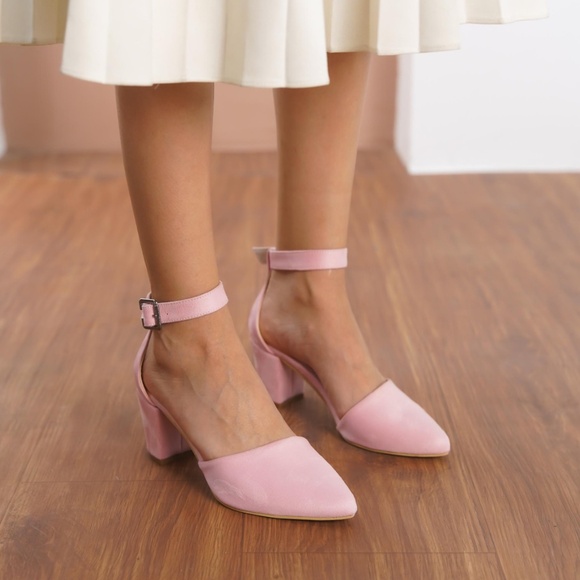 Vegan Suede Light Pink Block Heels US women's size 7 - Picture 4 of 6